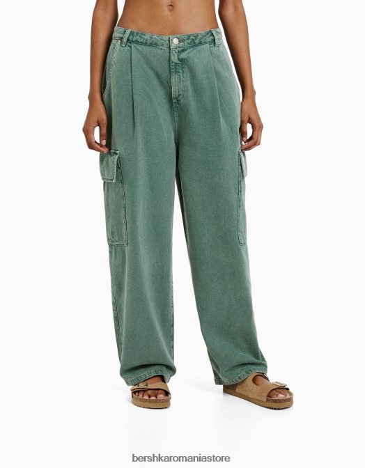 Bershka femei pantaloni cargo balloon fit kaki Z86D1358 îmbrăcăminte