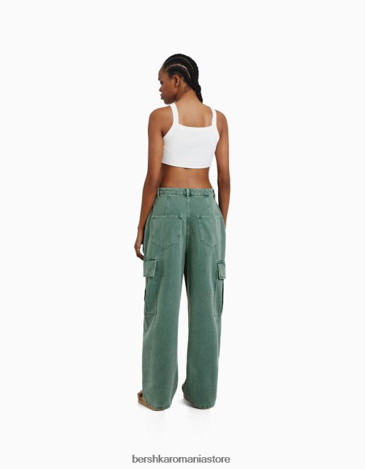 Bershka femei pantaloni cargo balloon fit kaki Z86D1358 îmbrăcăminte