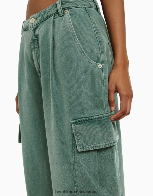 Bershka femei pantaloni cargo balloon fit kaki Z86D1358 îmbrăcăminte