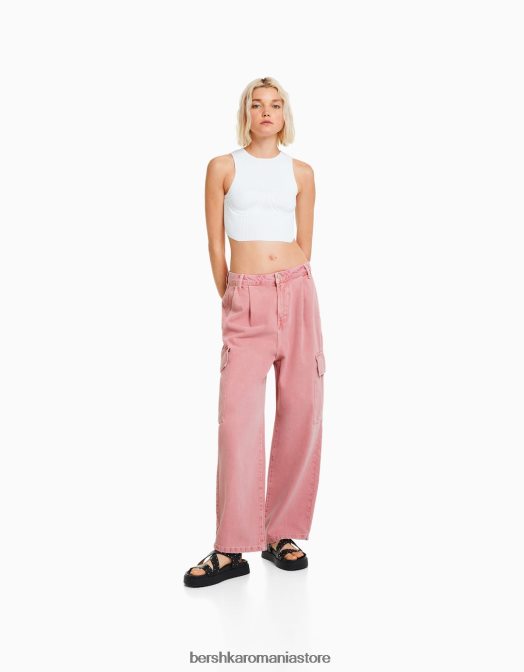 Bershka femei pantaloni cargo balloon fit roz Z86D1360 îmbrăcăminte