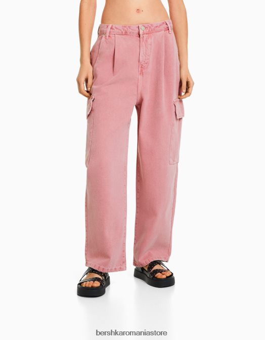 Bershka femei pantaloni cargo balloon fit roz Z86D1360 îmbrăcăminte
