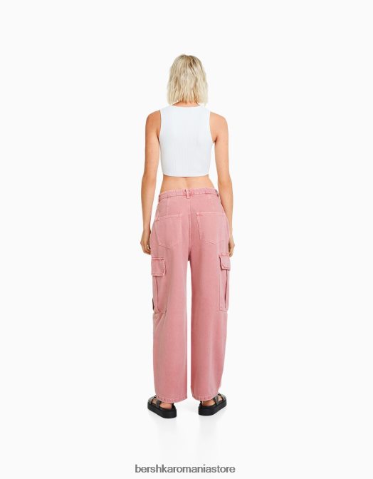 Bershka femei pantaloni cargo balloon fit roz Z86D1360 îmbrăcăminte