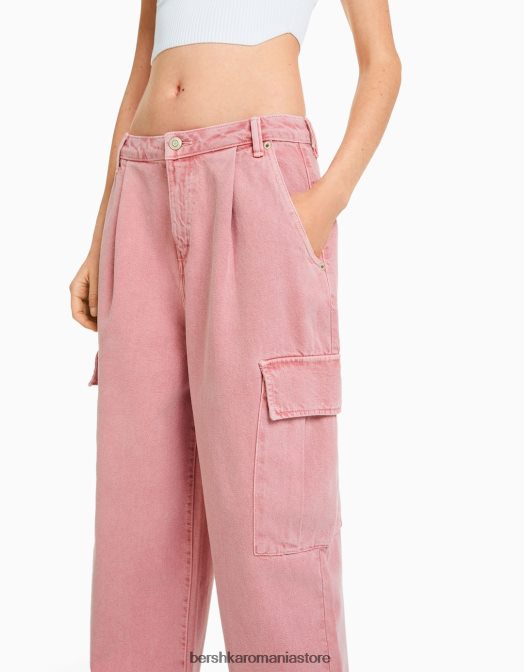 Bershka femei pantaloni cargo balloon fit roz Z86D1360 îmbrăcăminte