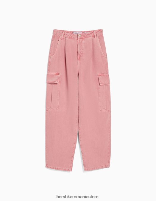 Bershka femei pantaloni cargo balloon fit roz Z86D1360 îmbrăcăminte