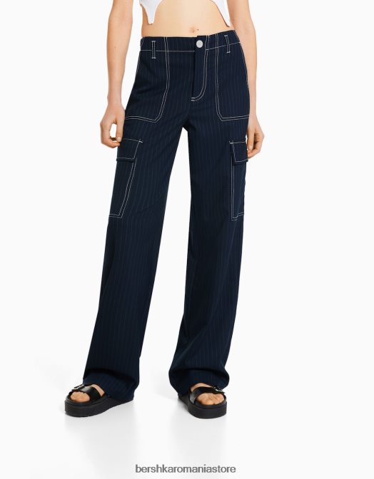 Bershka femei pantaloni cargo croiți cu dungi marina Z86D1348 îmbrăcăminte