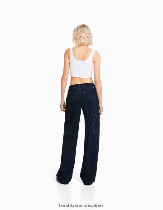 Bershka femei pantaloni cargo croiți cu dungi marina Z86D1348 îmbrăcăminte