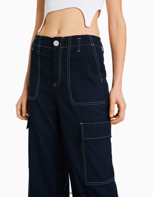 Bershka femei pantaloni cargo croiți cu dungi marina Z86D1348 îmbrăcăminte