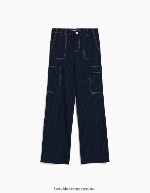 Bershka femei pantaloni cargo croiți cu dungi marina Z86D1348 îmbrăcăminte