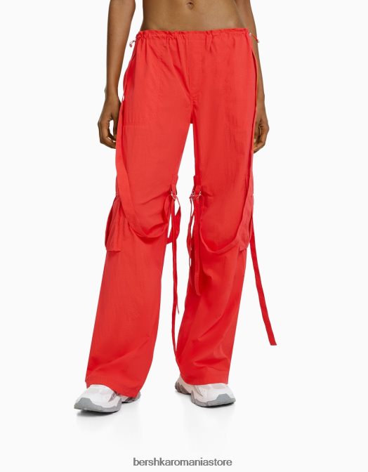 Bershka femei pantaloni cargo cu bretele din nailon roșu Z86D1311 îmbrăcăminte