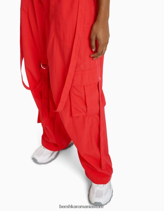 Bershka femei pantaloni cargo cu bretele din nailon roșu Z86D1311 îmbrăcăminte