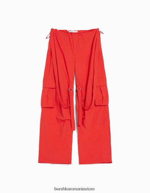Bershka femei pantaloni cargo cu bretele din nailon roșu Z86D1311 îmbrăcăminte