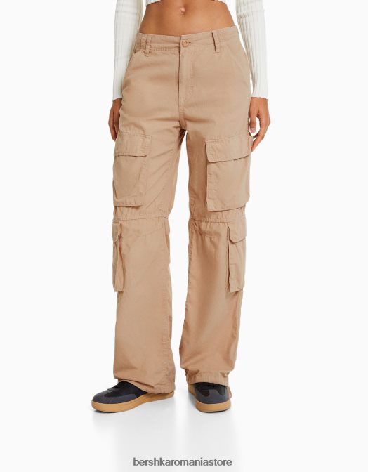 Bershka femei pantaloni cargo cu șnur cămilă Z86D1335 îmbrăcăminte