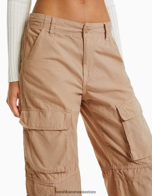 Bershka femei pantaloni cargo cu șnur cămilă Z86D1335 îmbrăcăminte