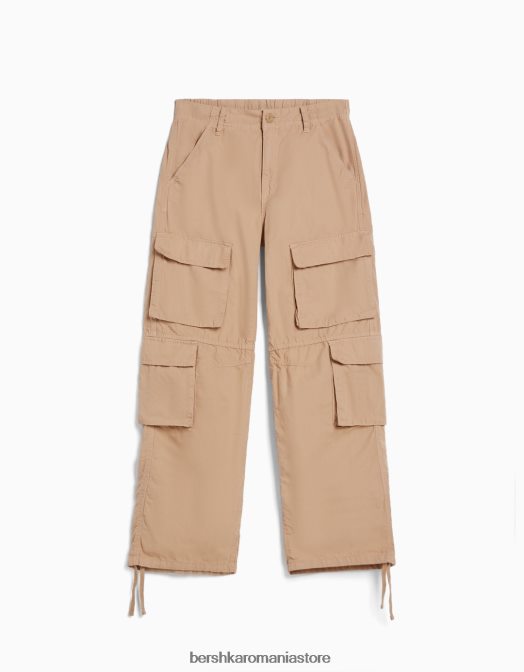 Bershka femei pantaloni cargo cu șnur cămilă Z86D1335 îmbrăcăminte