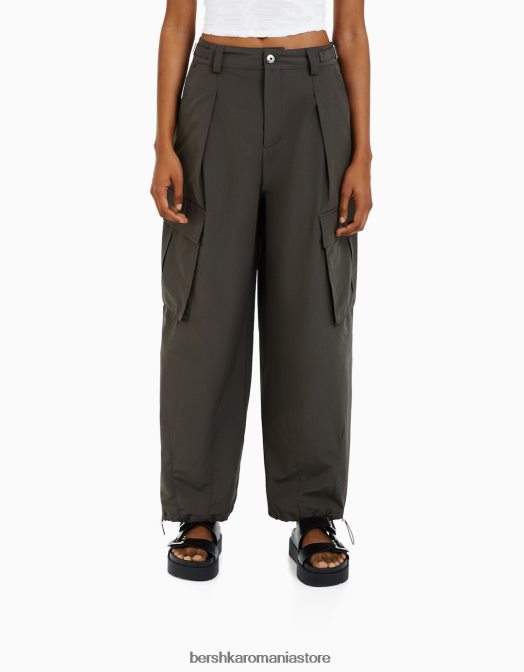 Bershka femei pantaloni cargo din amestec de bumbac și nailon kaki Z86D1347 îmbrăcăminte