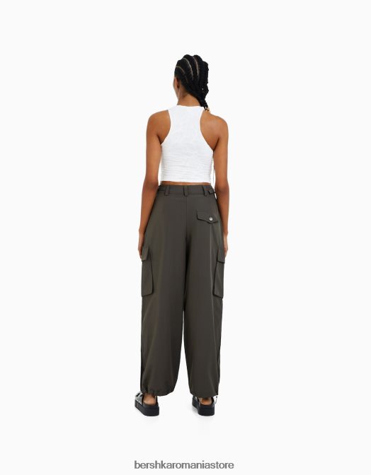 Bershka femei pantaloni cargo din amestec de bumbac și nailon kaki Z86D1347 îmbrăcăminte