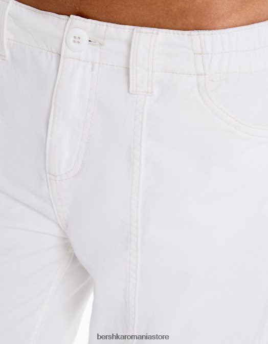 Bershka femei pantaloni cargo din bumbac cu talie joasă, cu fir de contrast aproape alb Z86D1363 îmbrăcăminte