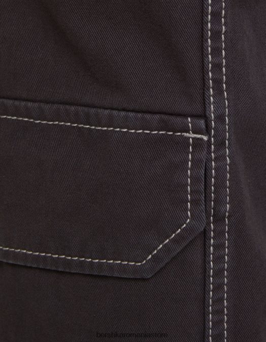Bershka femei pantaloni cargo din bumbac cu talie joasă, cu fir de contrast gri inchis Z86D1362 îmbrăcăminte
