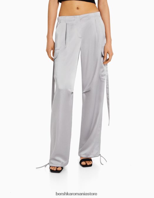 Bershka femei pantaloni cargo din satin cu tiv reglabil gri Z86D1357 îmbrăcăminte