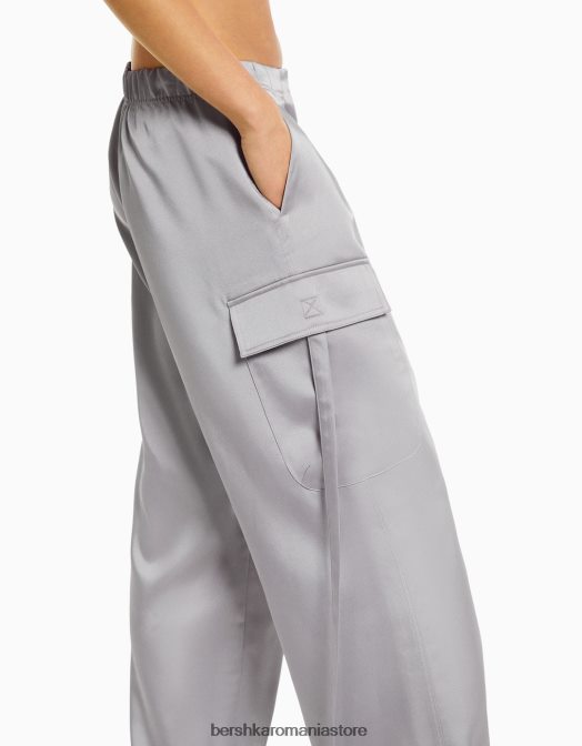 Bershka femei pantaloni cargo din satin cu tiv reglabil gri Z86D1357 îmbrăcăminte