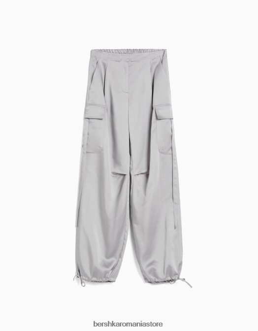 Bershka femei pantaloni cargo din satin cu tiv reglabil gri Z86D1357 îmbrăcăminte