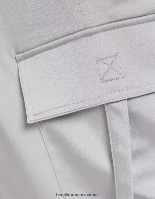 Bershka femei pantaloni cargo din satin cu tiv reglabil gri Z86D1357 îmbrăcăminte
