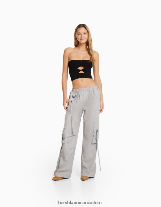 Bershka femei pantaloni cargo din twill caracatiță gri Z86D1330 îmbrăcăminte