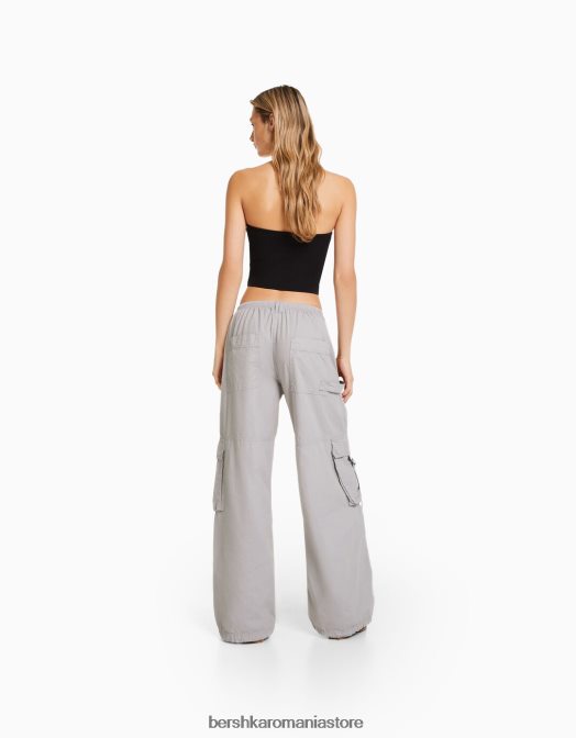Bershka femei pantaloni cargo din twill caracatiță gri Z86D1330 îmbrăcăminte