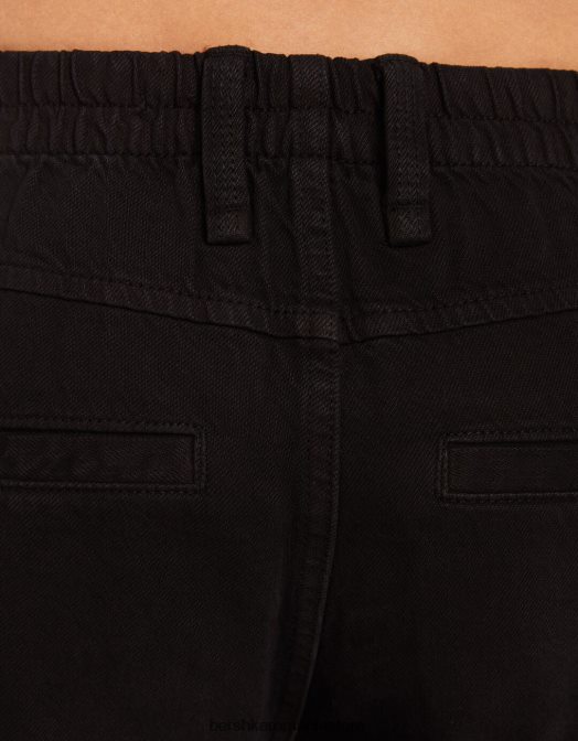 Bershka femei pantaloni cargo din twill drept cu talie elastică negru Z86D1396 îmbrăcăminte