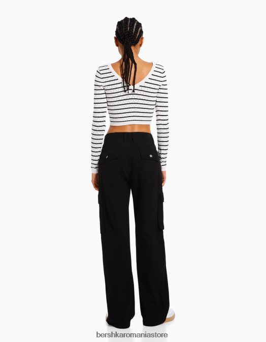 Bershka femei pantaloni cargo drepte negru Z86D1307 îmbrăcăminte