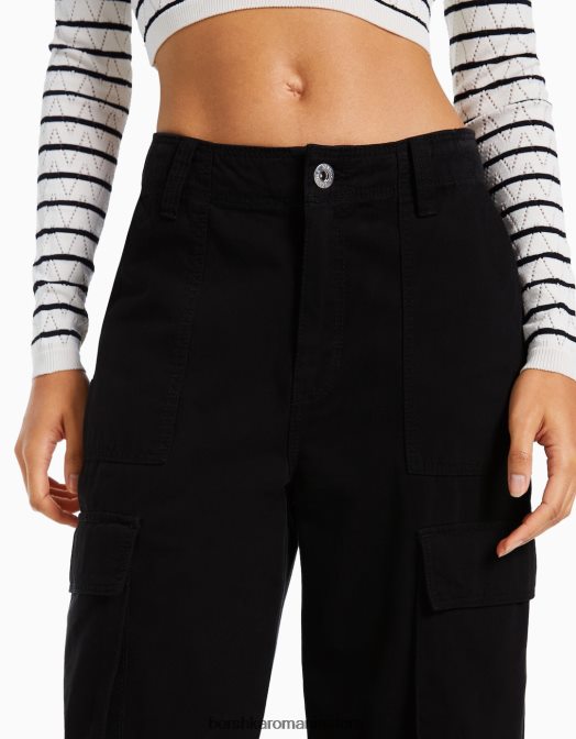 Bershka femei pantaloni cargo drepte negru Z86D1307 îmbrăcăminte