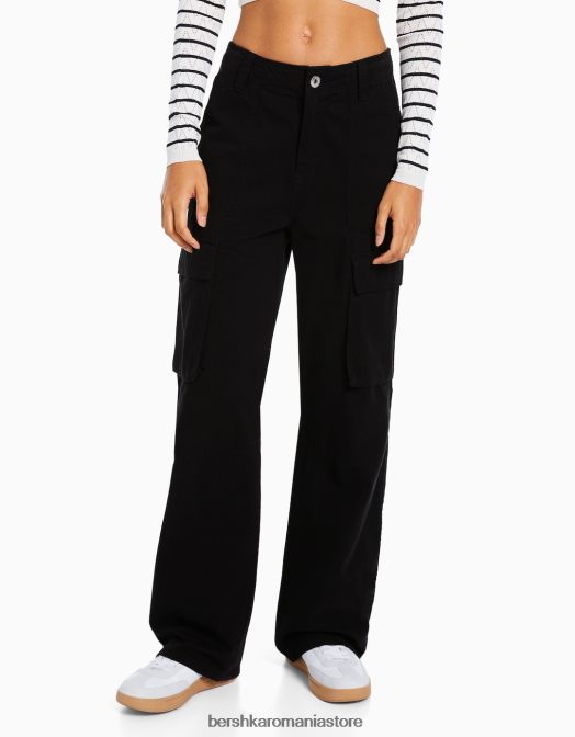 Bershka femei pantaloni cargo drepte negru Z86D1307 îmbrăcăminte