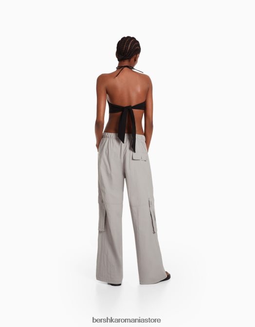Bershka femei pantaloni cargo largi din nailon cu buzunare multiple exclusiv Z86D1333 îmbrăcăminte