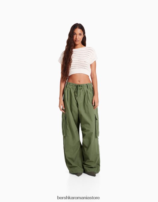 Bershka femei pantaloni cargo largi voluminosi kaki Z86D1361 îmbrăcăminte