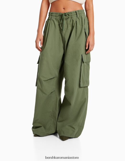 Bershka femei pantaloni cargo largi voluminosi kaki Z86D1361 îmbrăcăminte