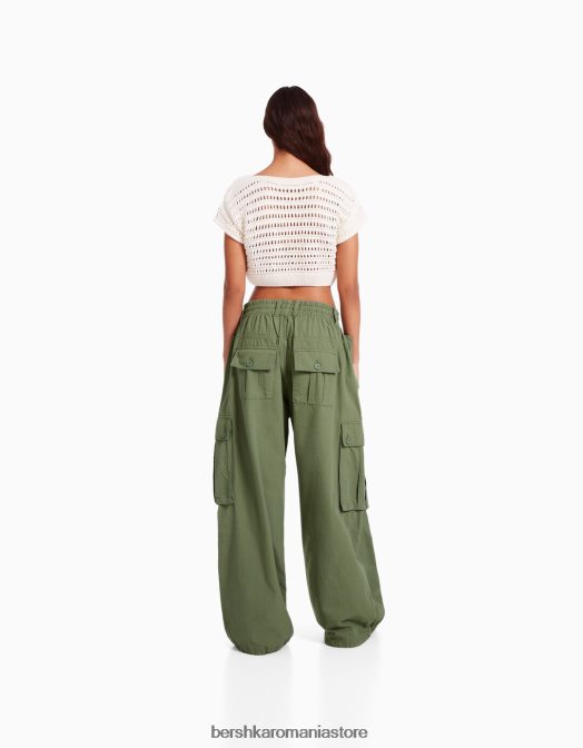 Bershka femei pantaloni cargo largi voluminosi kaki Z86D1361 îmbrăcăminte