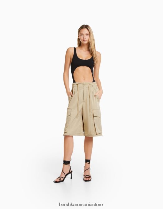 Bershka femei pantaloni cargo în amestec de nailon cămilă Z86D1356 îmbrăcăminte