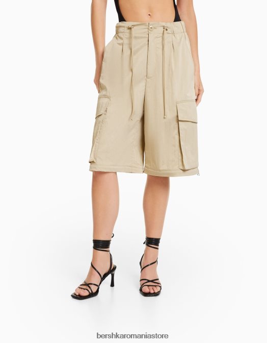 Bershka femei pantaloni cargo în amestec de nailon cămilă Z86D1356 îmbrăcăminte