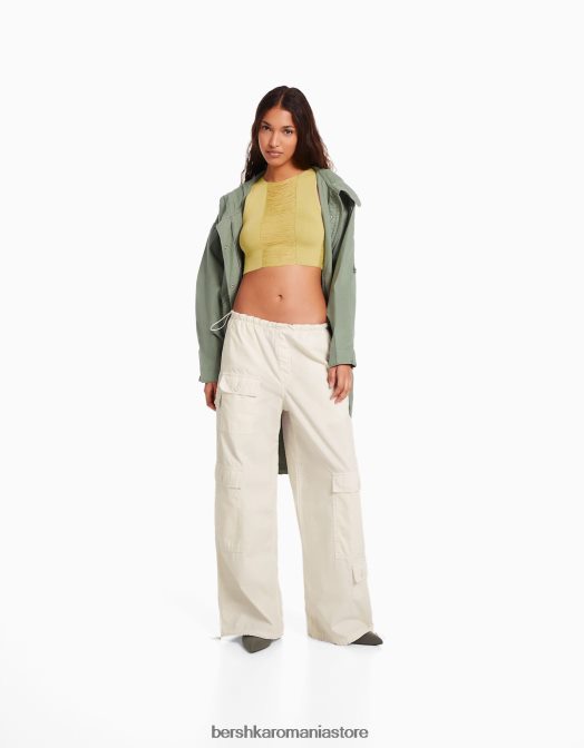 Bershka femei pantaloni cargo parașuta aproape alb Z86D1300 îmbrăcăminte