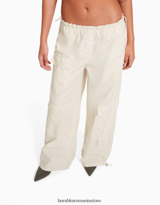Bershka femei pantaloni cargo parașuta aproape alb Z86D1300 îmbrăcăminte