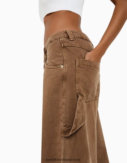 Bershka femei pantaloni de dulgher cu baloane cămilă Z86D1359 îmbrăcăminte