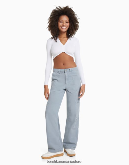 Bershka femei pantaloni de dulgher din pânză cu o formă relaxată albastru Z86D1318 îmbrăcăminte