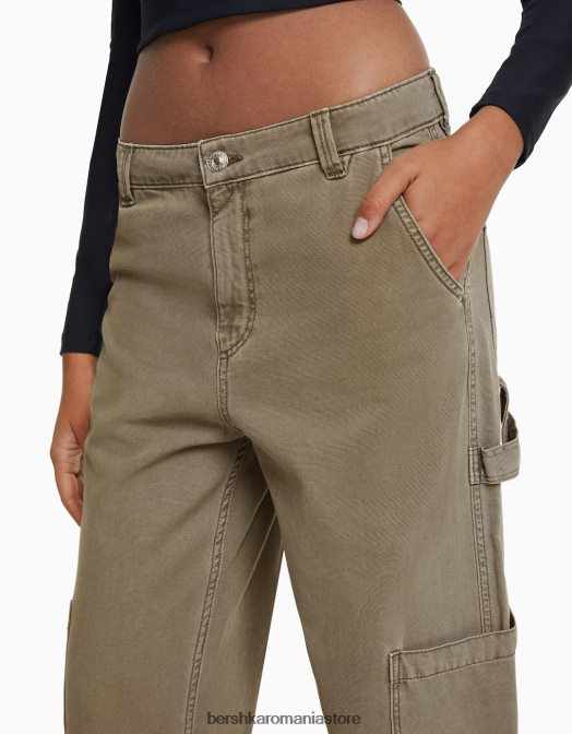 Bershka femei pantaloni de dulgher din pânză cu o formă relaxată kaki Z86D1320 îmbrăcăminte