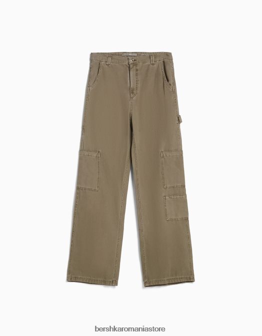 Bershka femei pantaloni de dulgher din pânză cu o formă relaxată kaki Z86D1320 îmbrăcăminte