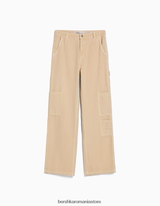 Bershka femei pantaloni de dulgher din pânză cu o formă relaxată nisip Z86D1317 îmbrăcăminte