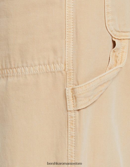 Bershka femei pantaloni de dulgher din pânză cu o formă relaxată nisip Z86D1317 îmbrăcăminte