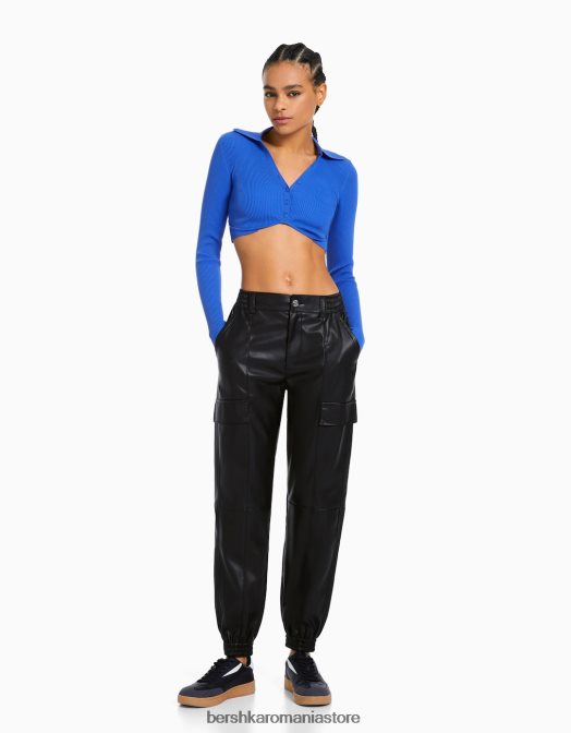 Bershka femei pantaloni de jogging cargo din imitație de piele negru Z86D1364 îmbrăcăminte