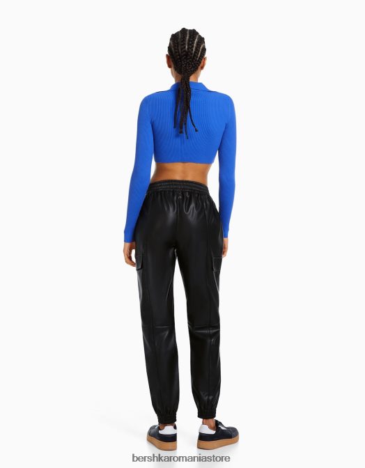 Bershka femei pantaloni de jogging cargo din imitație de piele negru Z86D1364 îmbrăcăminte