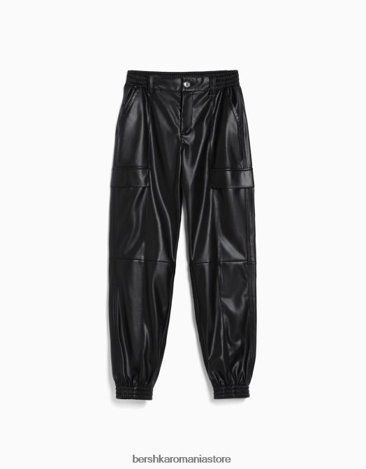 Bershka femei pantaloni de jogging cargo din imitație de piele negru Z86D1364 îmbrăcăminte