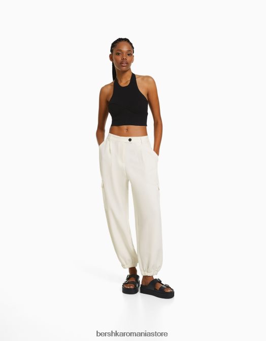 Bershka femei pantaloni de jogging cargo pe măsură cremă Z86D1353 îmbrăcăminte